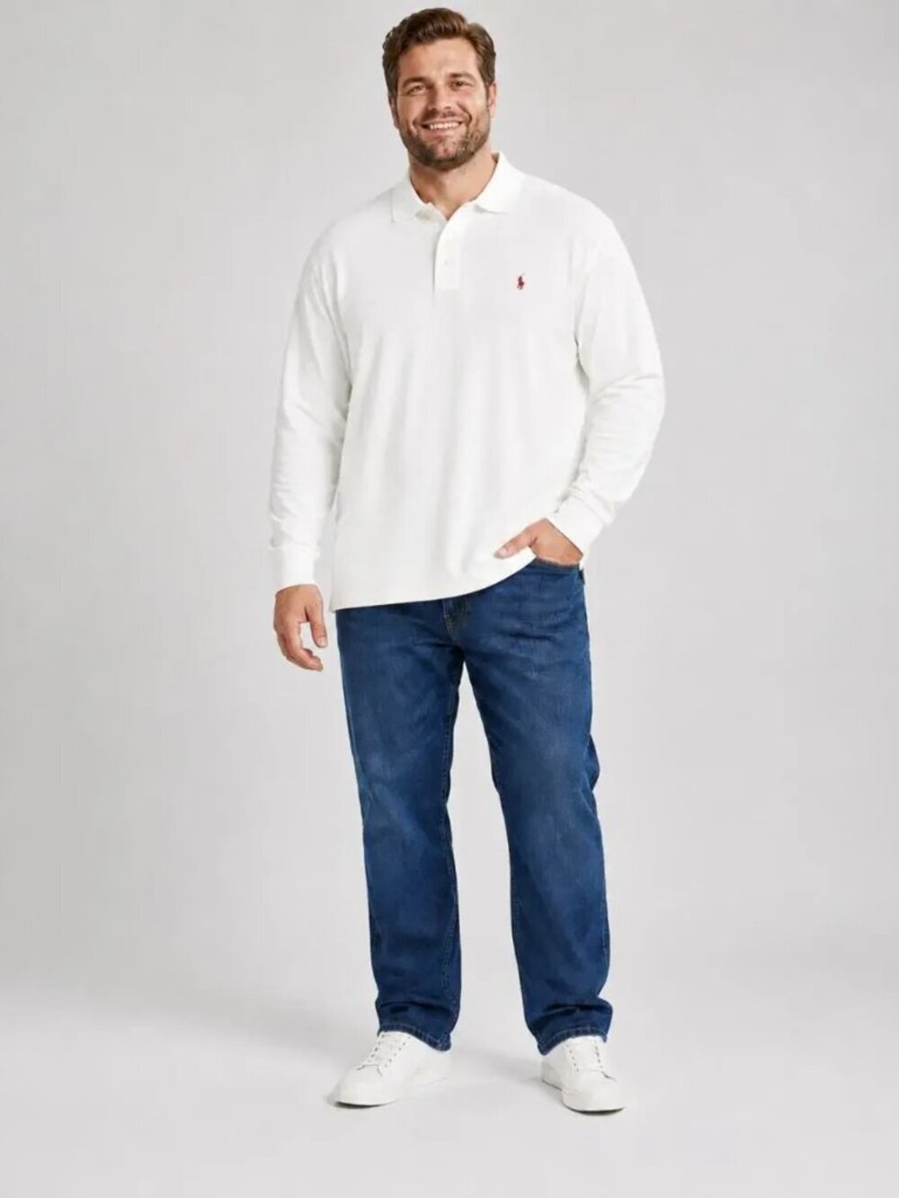 NEW POLO RALPH LAUREN Long Sleeve Polo Shirt White 3XB Cotton MSRP: $170